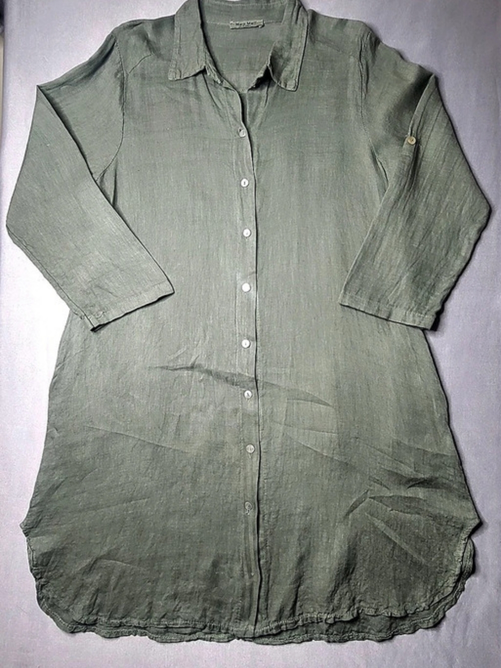 Meo Meli Italy Womens Button Front Maxi Dress Boho Coastal Green L 100% LINEN